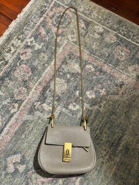 Chloe Leather Drew Crossbody - Grey Leather with Gold-Tone Hardware